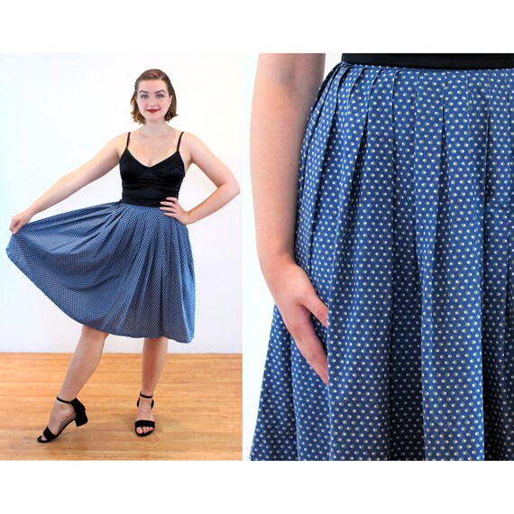 60s Bonwit Teller Cotton Skirt S, Vintage Blue Di… - image 1