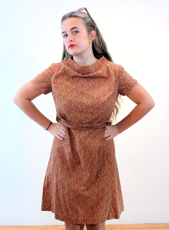 60s Paisley Tent Dress M, Vintage Orange Ditsy Pr… - image 6