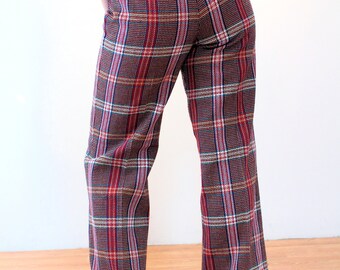 70s Red Plaid Pants S M Vintage Mod 