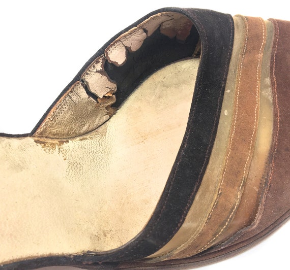 1940s Two Tone Wedges size 6-1/2, Vintage Brown F… - image 7
