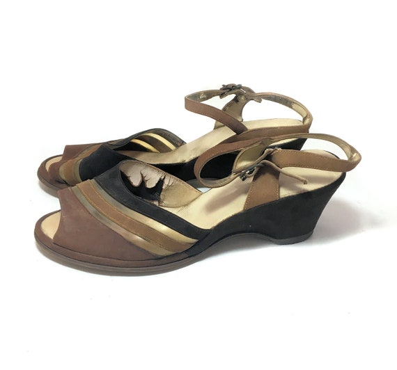 1940s Two Tone Wedges size 6-1/2, Vintage Brown F… - image 2
