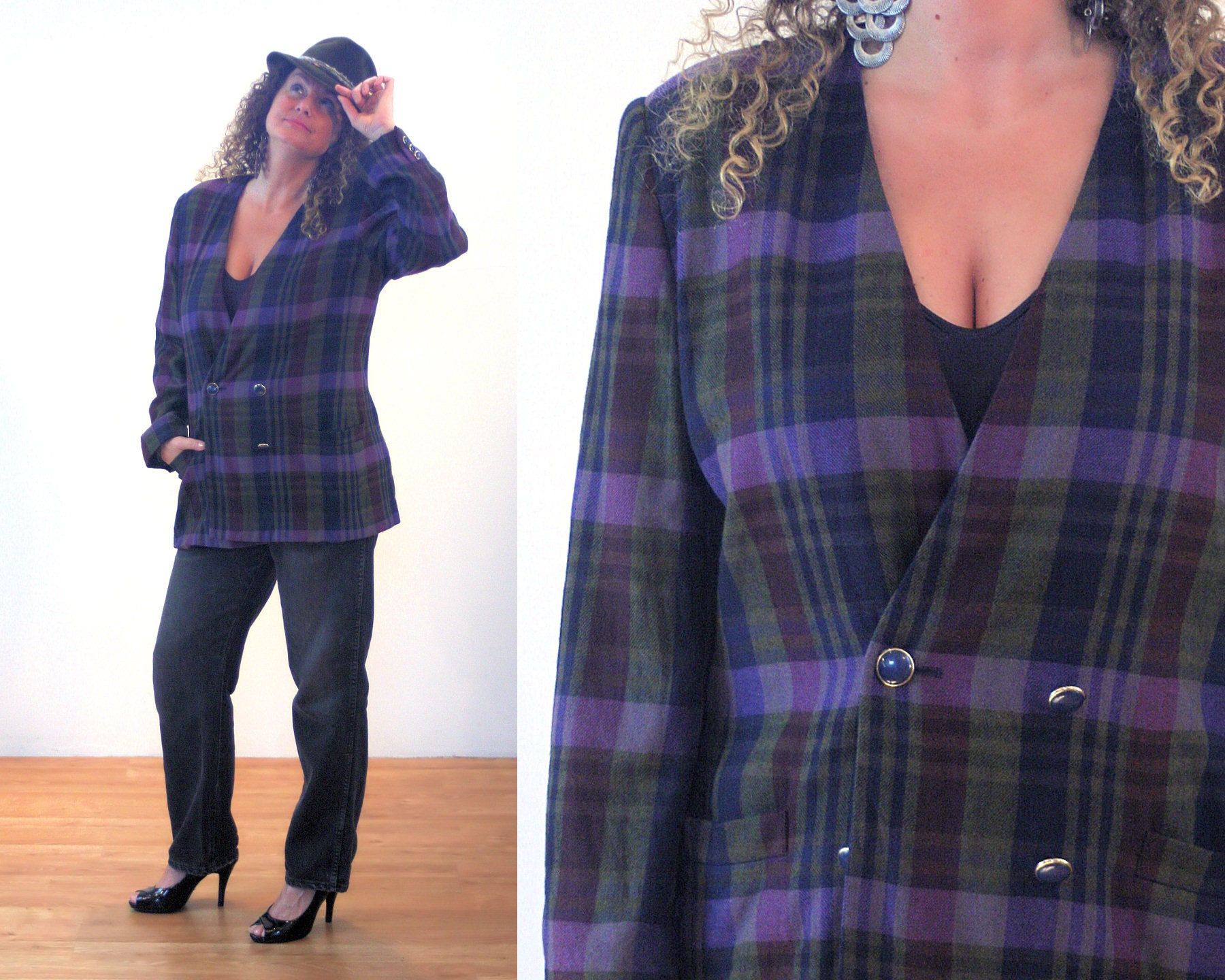 purple plaid blazer