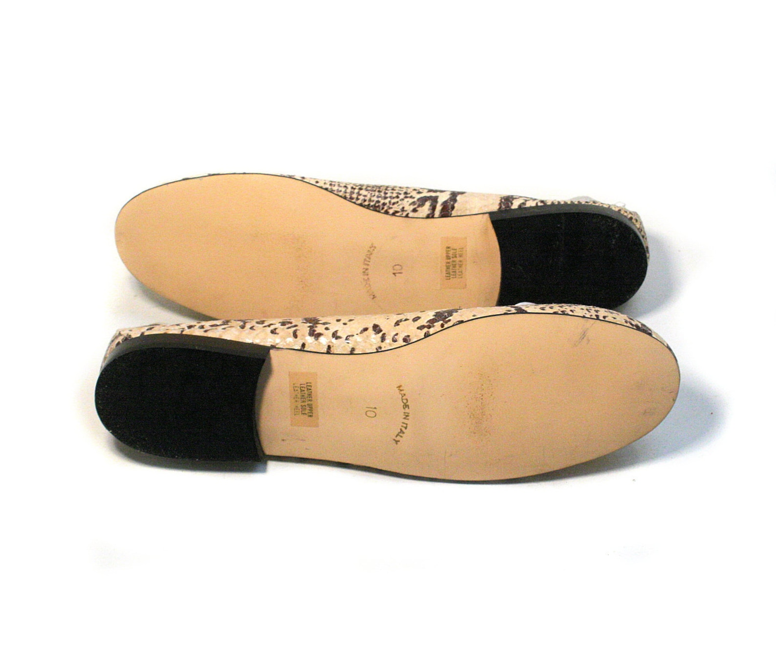 90s snakeskin flats size 10, unworn vintage reptile clifford and wills snake leather tan brown italy ballet slip on shoes
