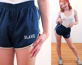 Pantaloncini da palestra atletici anni '50 XS, Pantaloncini sportivi da tennis unisex vintage invecchiati "Blake" blu navy della vecchia scuola, Extra Small