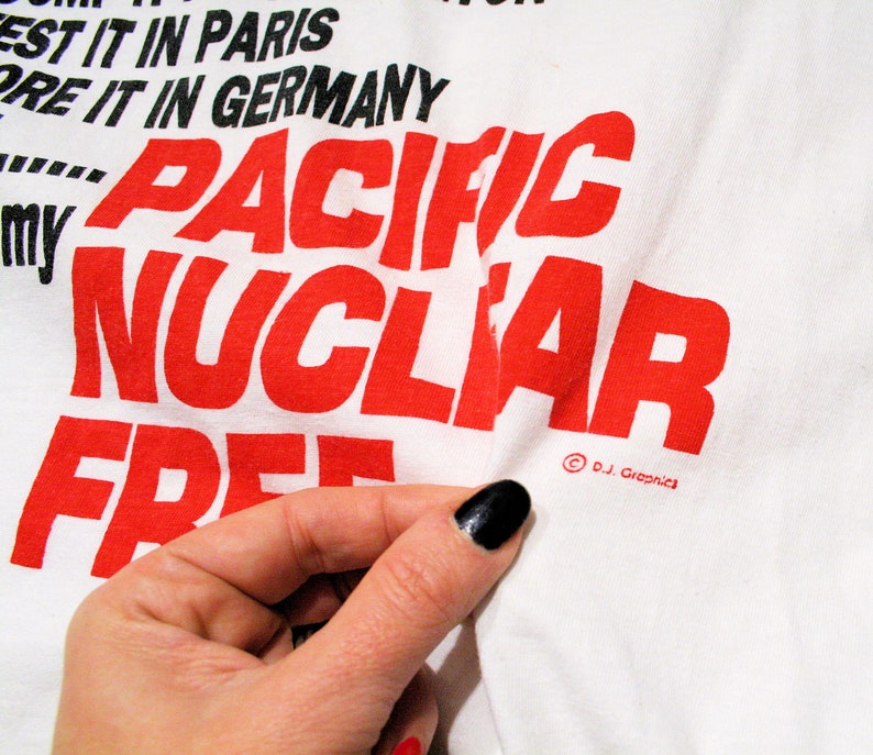 80s Pacific Nuclear Free T-Shirt M, Vintage White Red Rare Environmental Activist Anti War Protest No Nukes No Dumping Political Tee, Medium image 6