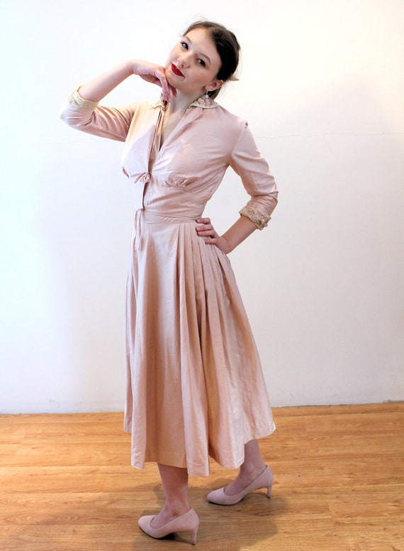 50s Halter Dress & Jacket Set XS, Vintage Pink Pa… - image 4