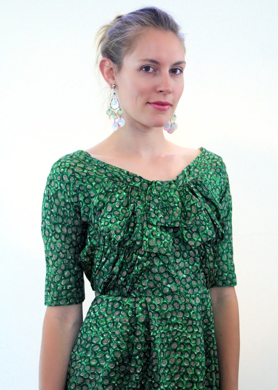 50s Green Silk Cocktail Dress M, Vintage "David L… - image 8