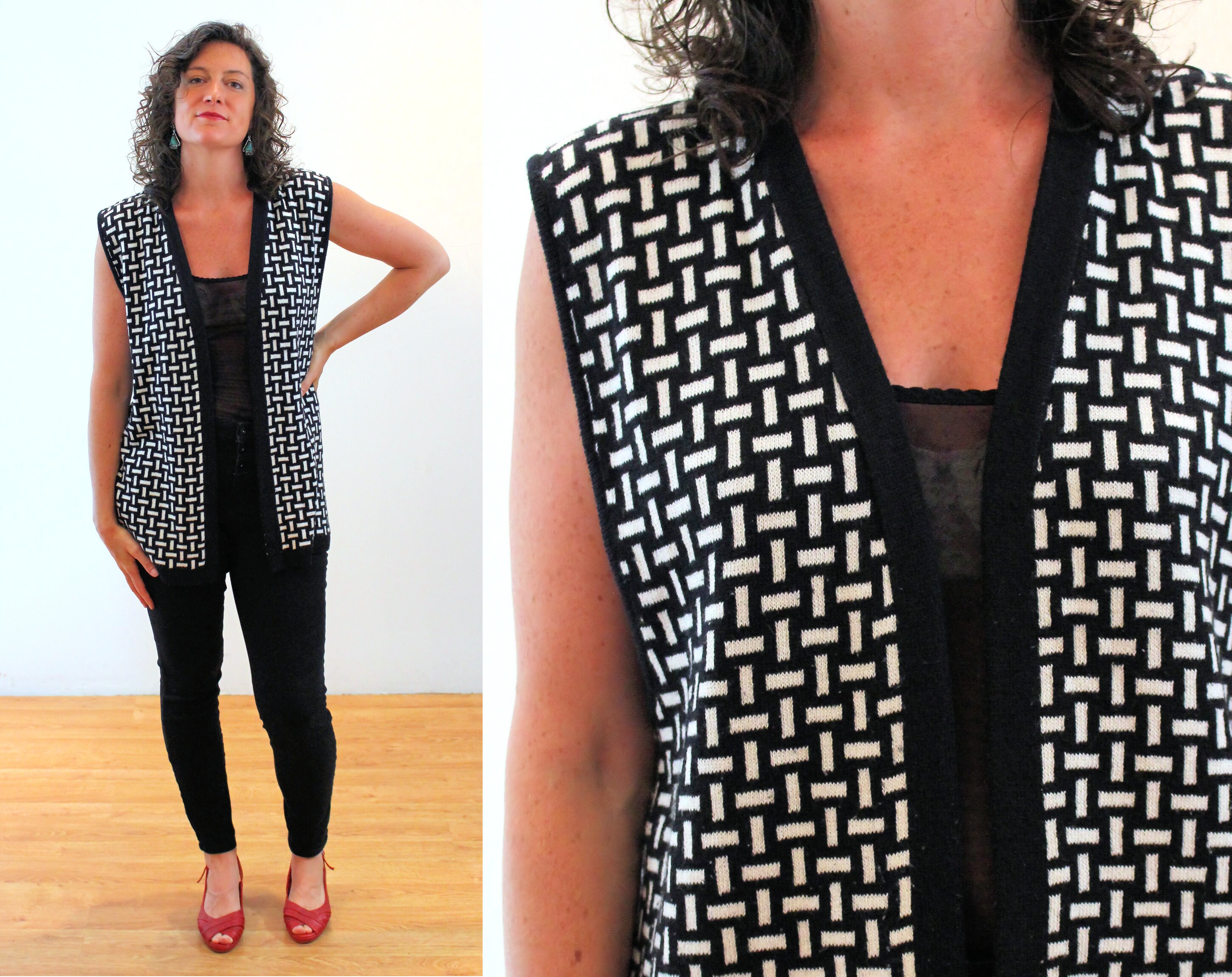 80s Geometric Knit Sweater Vest M L 