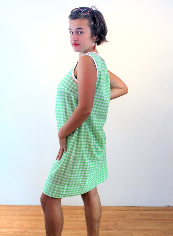 70s Checkered Scooter Dress L XL, Vintage Green W… - image 4