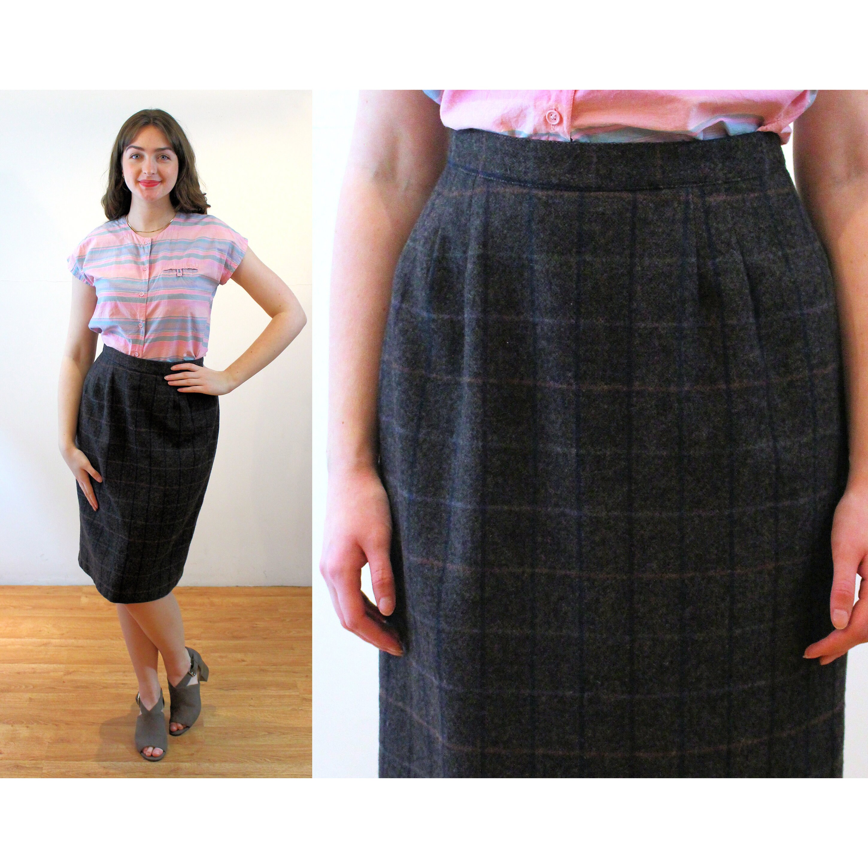 Grey plaid top skirt 5x7