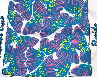 80s Butterfly World T-shirt S, Vintage White Teal Pink 100