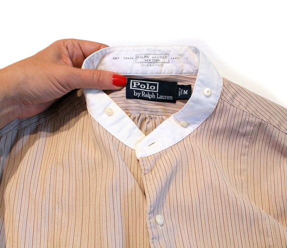 80s Ralph Lauren Collarless Shirt M Vintage Beige White - Etsy