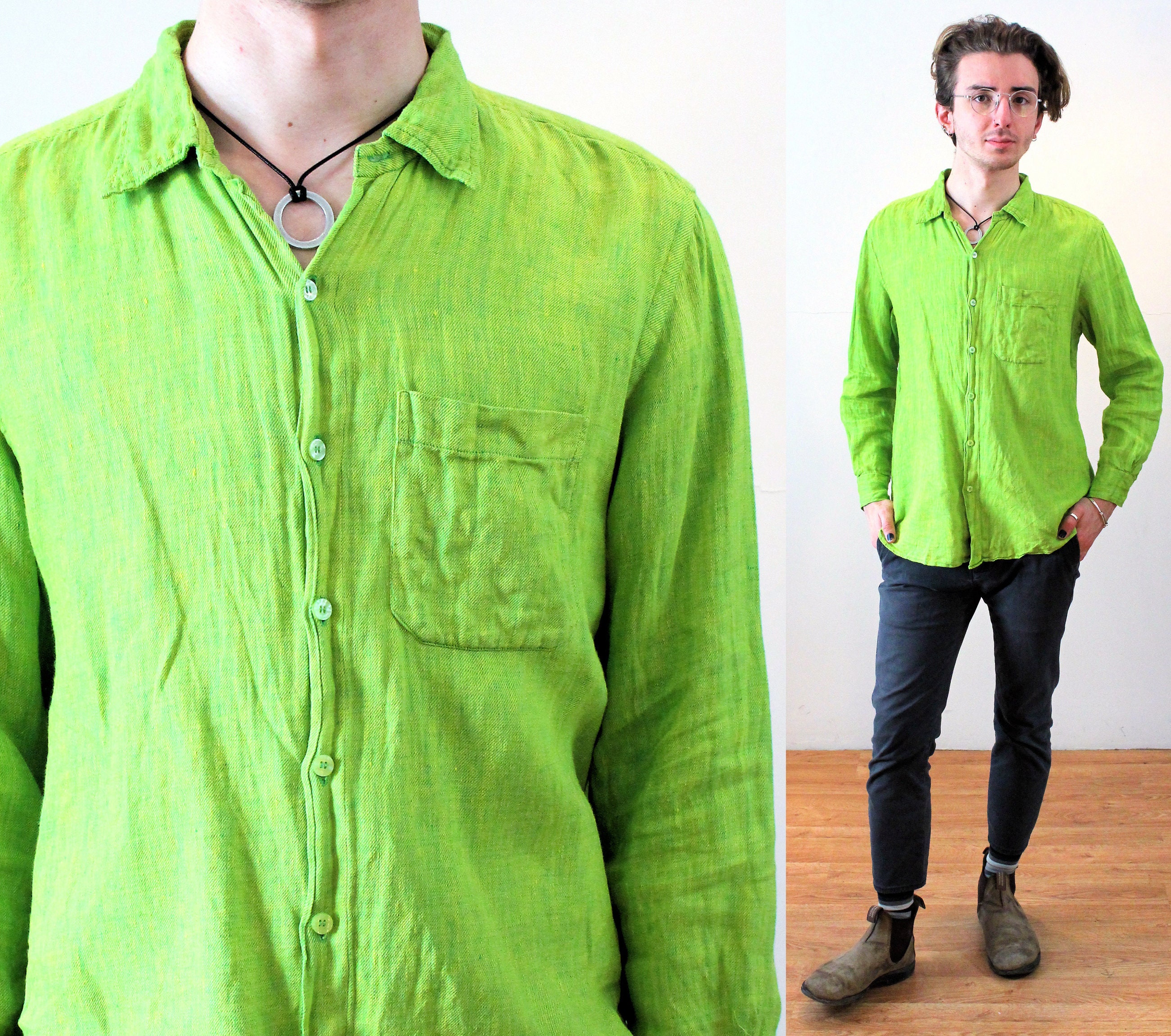 シャツ GREEN AND MULTICOLOR LINEN SHIRT Amazon.com: ZMIN Cotton Linen Casual Shirts Men Casual Short