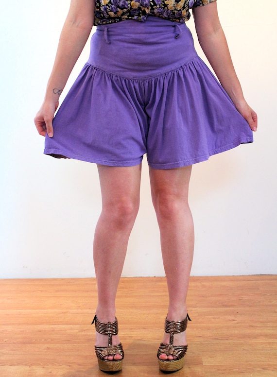 70s Paper Bag Waist Shorts M, Vintage Purple Cott… - image 5