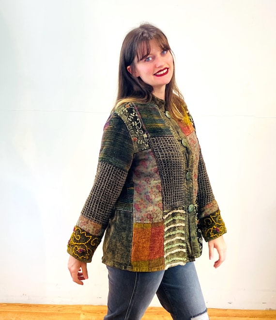 90s Chenille Patchwork Jacket S, Vintage "Flashba… - image 3