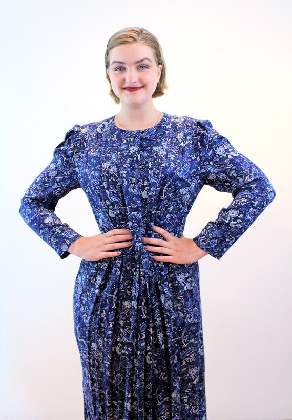 80s "Karin Stevens" Paisley Dress M, Vintage Navy… - image 5