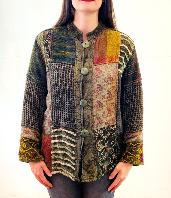 90s Chenille Patchwork Jacket S, Vintage "Flashba… - image 6