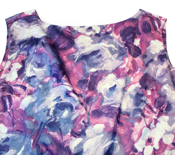 60s Mod Purple Satin Dress M, Vintage Abstract Fl… - image 6