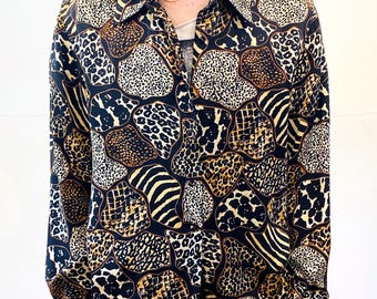トップス 90s vintage archive leopard long shirt 90s Silk Leopard Print Blouse L XL, Vintage Jessica Holbrook