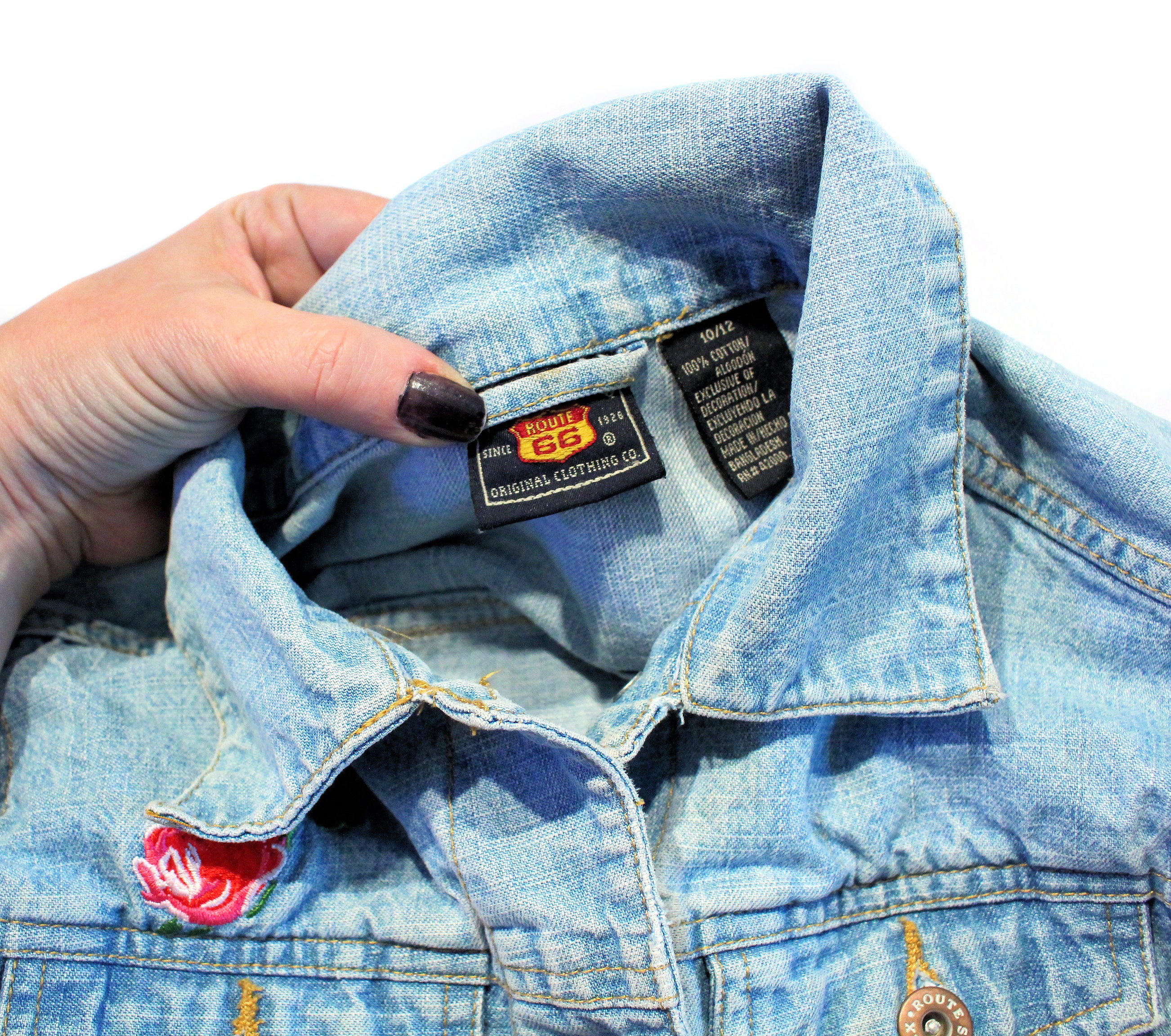 DENIM&Co 90sヴィンテージ 花柄刺繍 デニムシャツジャケット 90s Embroidered Jean Jacket XXS, Vintage Blue Pink Roses