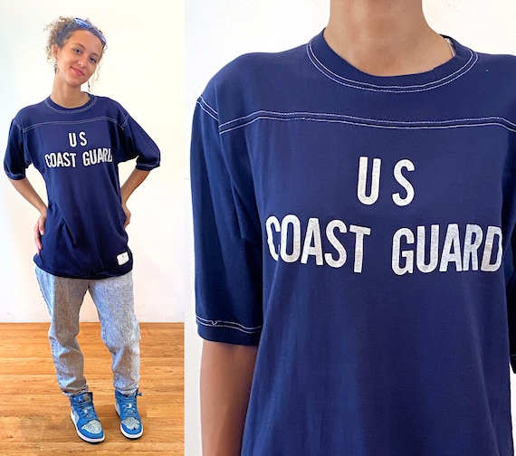 70s US Coast Guard T-Shirt M, Vintage Navy Blue W… - image 1