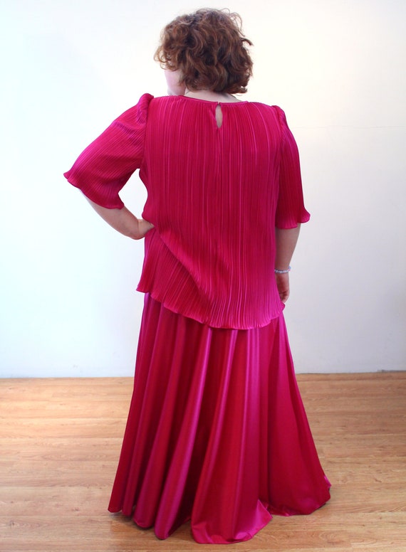 80s Pleated Column Dress XL, Vintage Raspberry Pi… - image 3