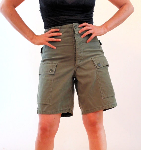 70s Army Shorts M, Vintage Olive Green Drab Cargo… - image 5