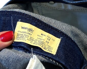 80s Wrangler Jeans 36 X 26, Vintage Dark Wash Heavy Cotton