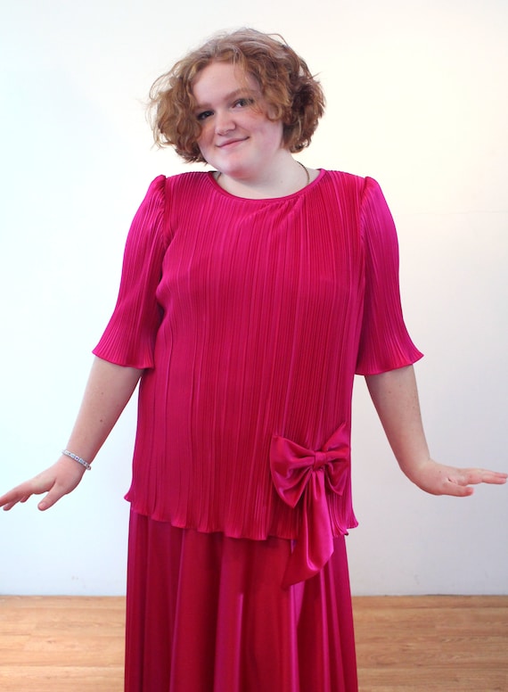 80s Pleated Column Dress XL, Vintage Raspberry Pi… - image 5