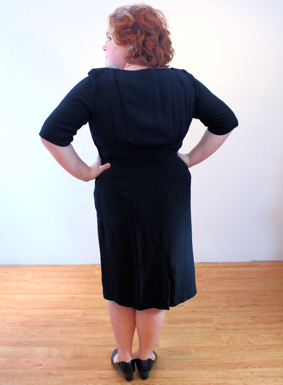 50s Black Cocktail Dress XL, Vintage Plus Size Cu… - image 3