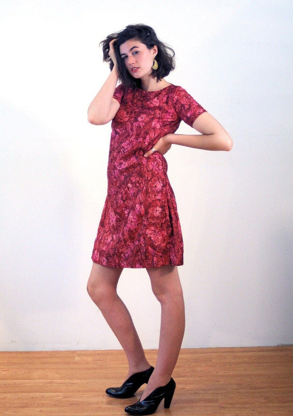 60s Batik Hawaiian Mini Dress S, Vintage Pink Cot… - image 2