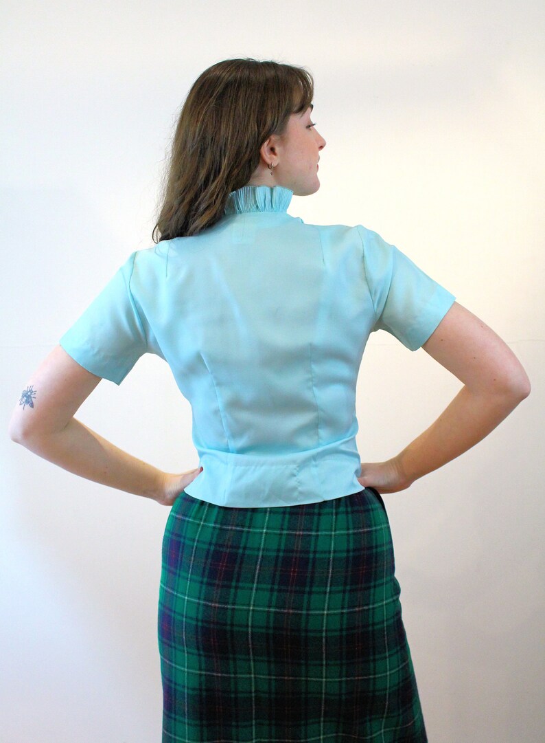 50s-ruffle-blouse-s-m-vintage-light-blue-pleated-pilot-dacron