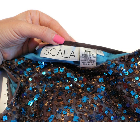 90s Scala One Shoulder Sequin Dress M, Vintage Bl… - image 6