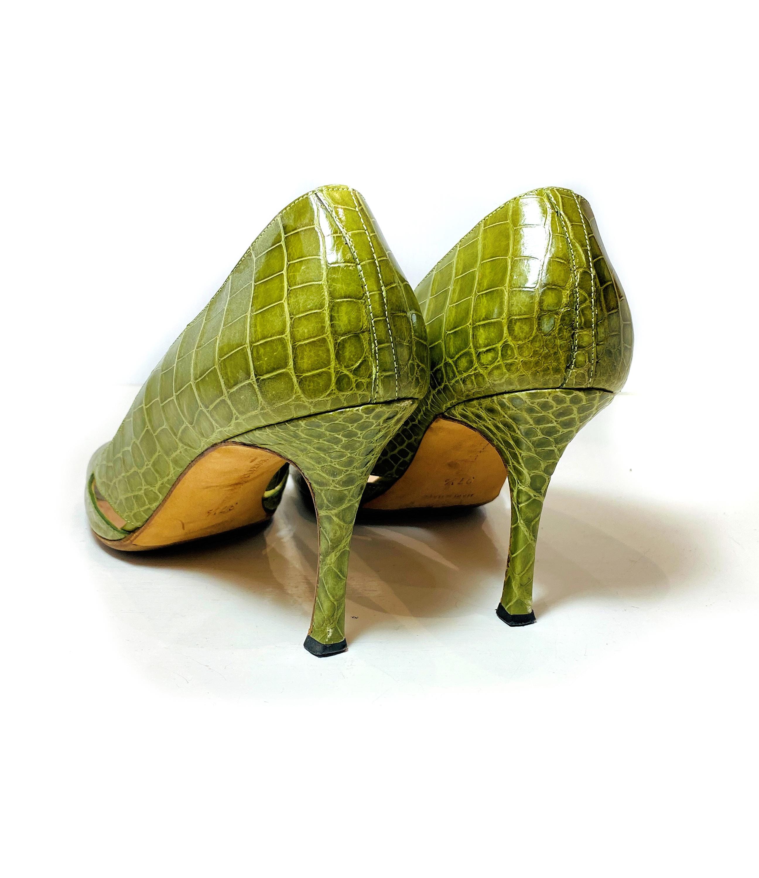 Escarpins Manolo Blahnik Carolyne 105 Argent - Taille 37.5 Alligator/crocodile Neuf