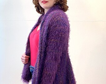 90s Purple Mohair Cardigan S, Vintage Flecked Colorful 90s Purple Mohair Cardigan S, Vintage Flecked Colorful