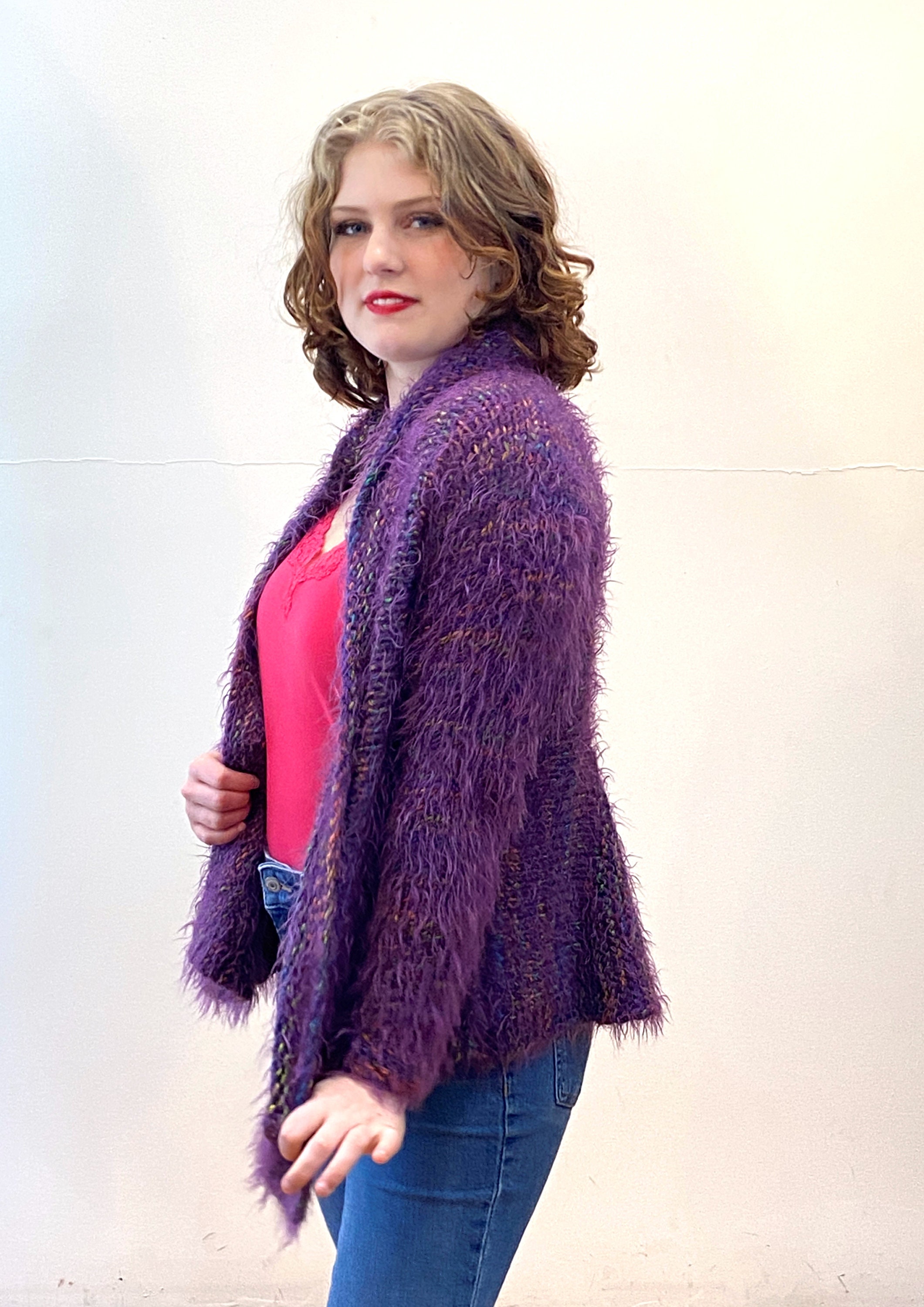 90s Purple Mohair Cardigan S, Vintage Flecked Colorful 90s Purple Mohair Cardigan S, Vintage Flecked Colorful