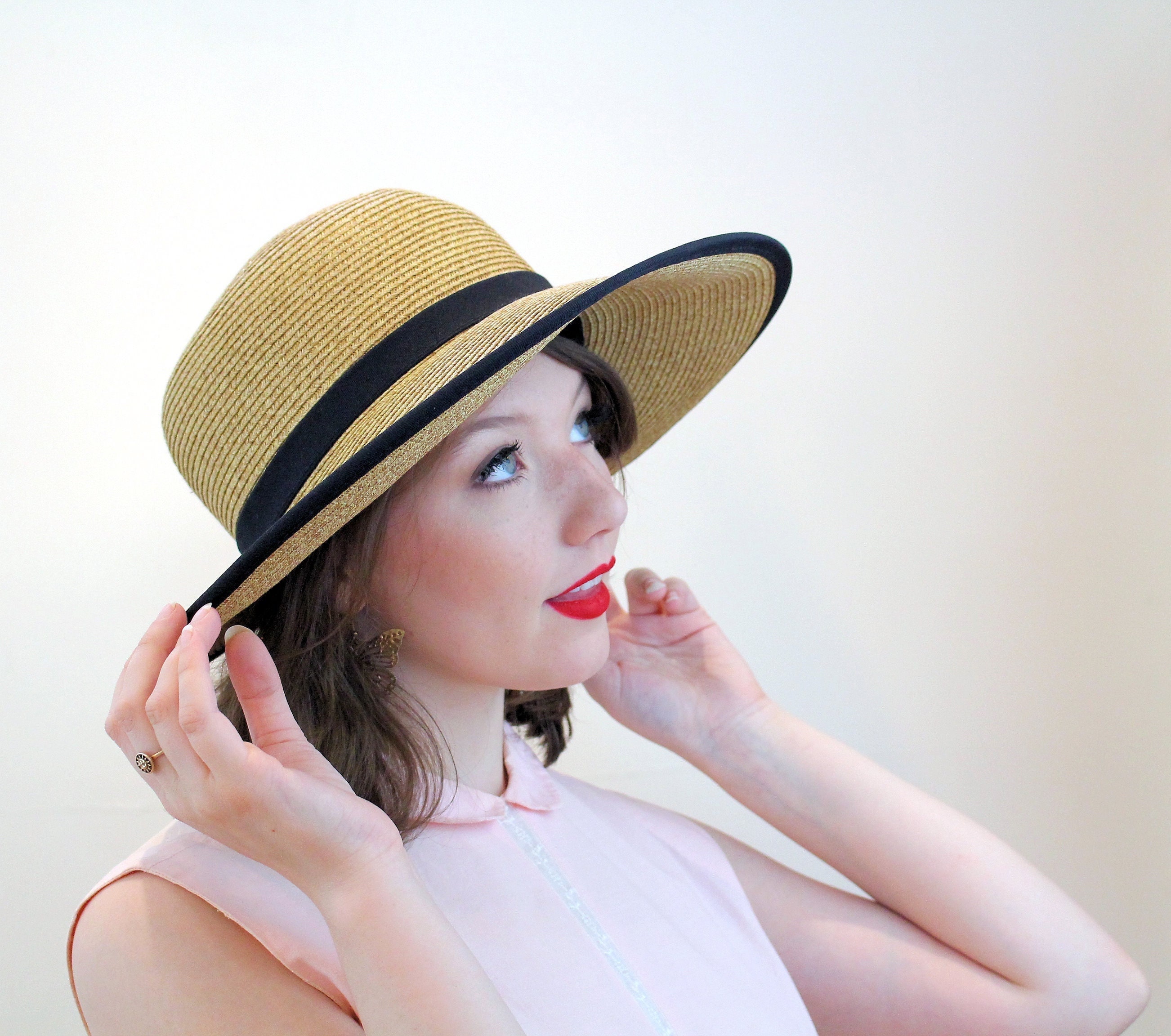 Small Hat, Summer Hat Vintage Straw Hat 1910 Vintage Straw Hat Woven Hat Beach Hat Sun Hat 19.5" XS Hat Straw Hat Womens Hat Accessori Cappelli e berretti Cappelli da sole e visiere Cappelli da sole a falde larghe 