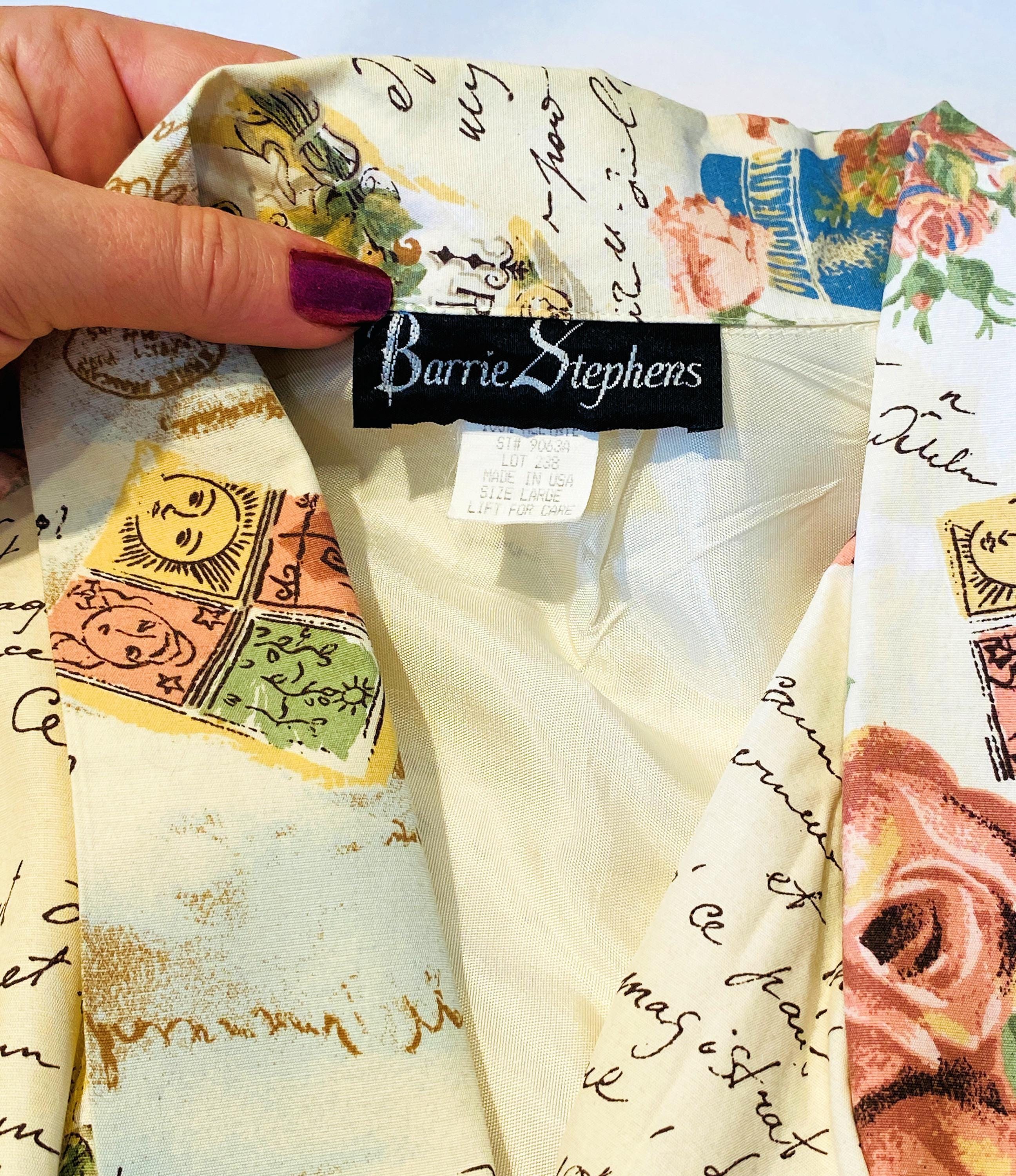 80s Novelty Print Blazer L, Vintage French Roses Letters 