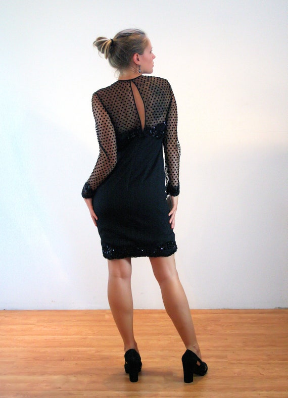 80s NOS Designer Party Dress S, Vintage Black Lac… - image 3