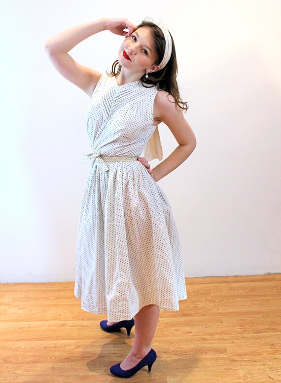 40s "Minx Modes" Cotton Dress XS, Vintage White D… - image 4