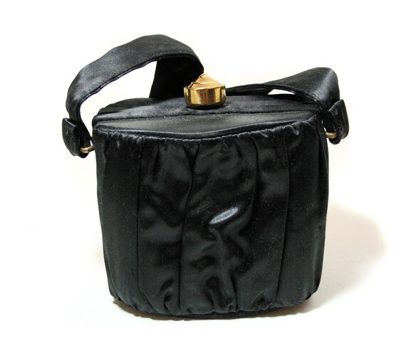 40s Black Silk Box Bag, Vintage 1940s Small Elegan