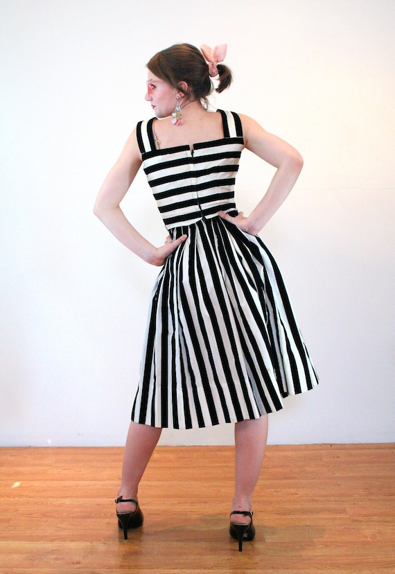 50s Striped Fit 'N Flare Party Dress XS, Vintage … - image 4