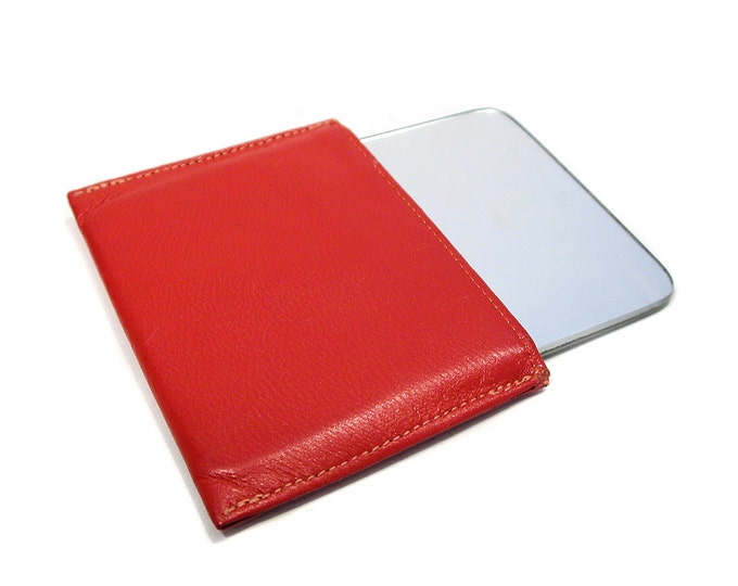 Vintage Makeup Mirror Red Leather Case With Lipstick Mirror, Purse