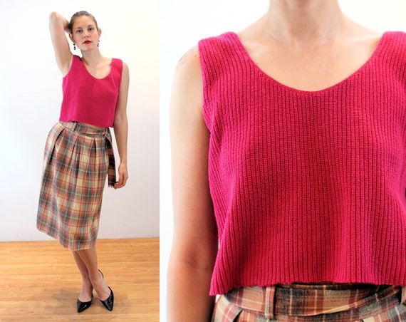 80s Hot Pink Sweater Top M Vintage 