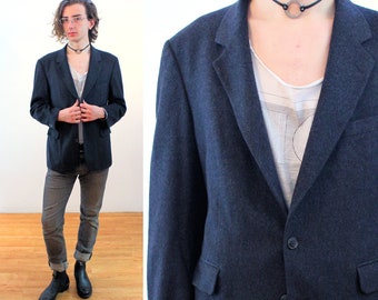 80s Cashmere Blend Blazer 40 M, Vintage Gray "JG Hook" Soft Italian Minimalist Two Button Menswear Jacket, Medium