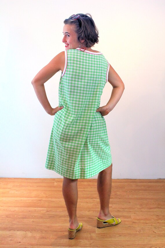 70s Checkered Scooter Dress L XL, Vintage Green W… - image 3