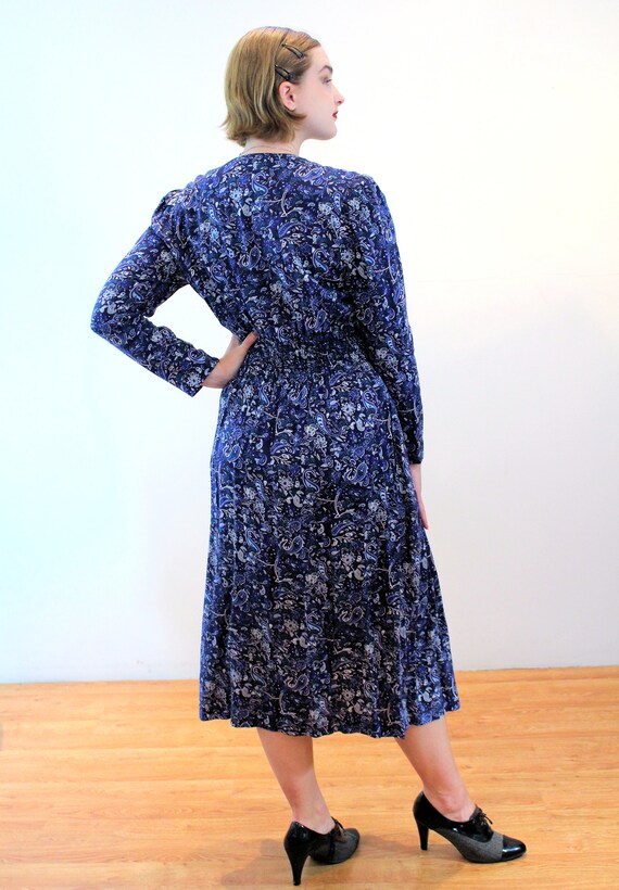 80s "Karin Stevens" Paisley Dress M, Vintage Navy… - image 3