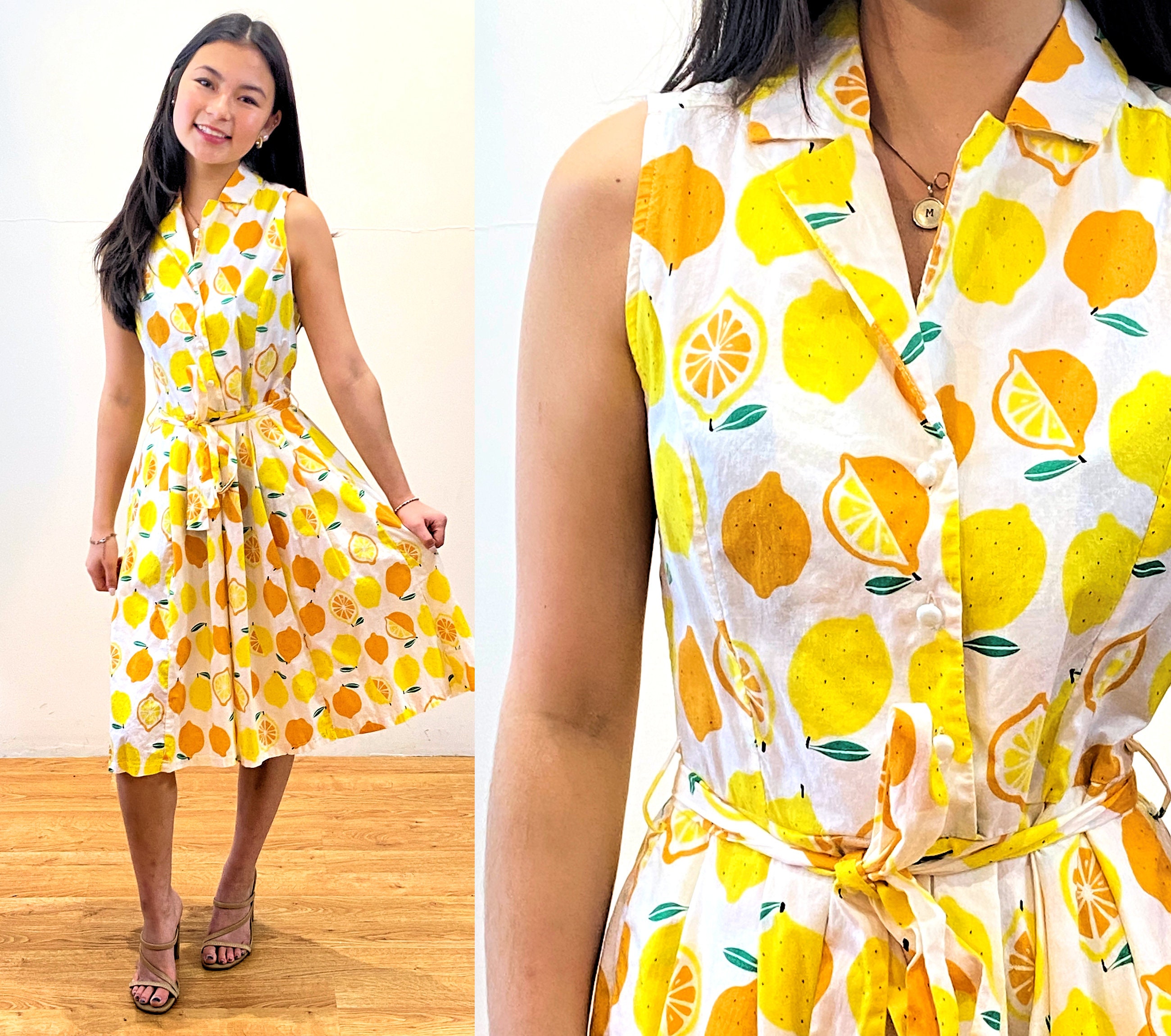 Y2K Lemon Print Dress S, Vintage Yellow 50s Style Citrus Y2K Lemon Print Dress S, Vintage Yellow 50s Style Citrus