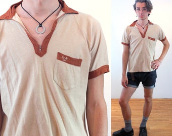 60s "Vyceroy Penguin" Polo Shirt S, Vintage Tan Distressed Retro Unisex Bowling Top, AS IS, Small