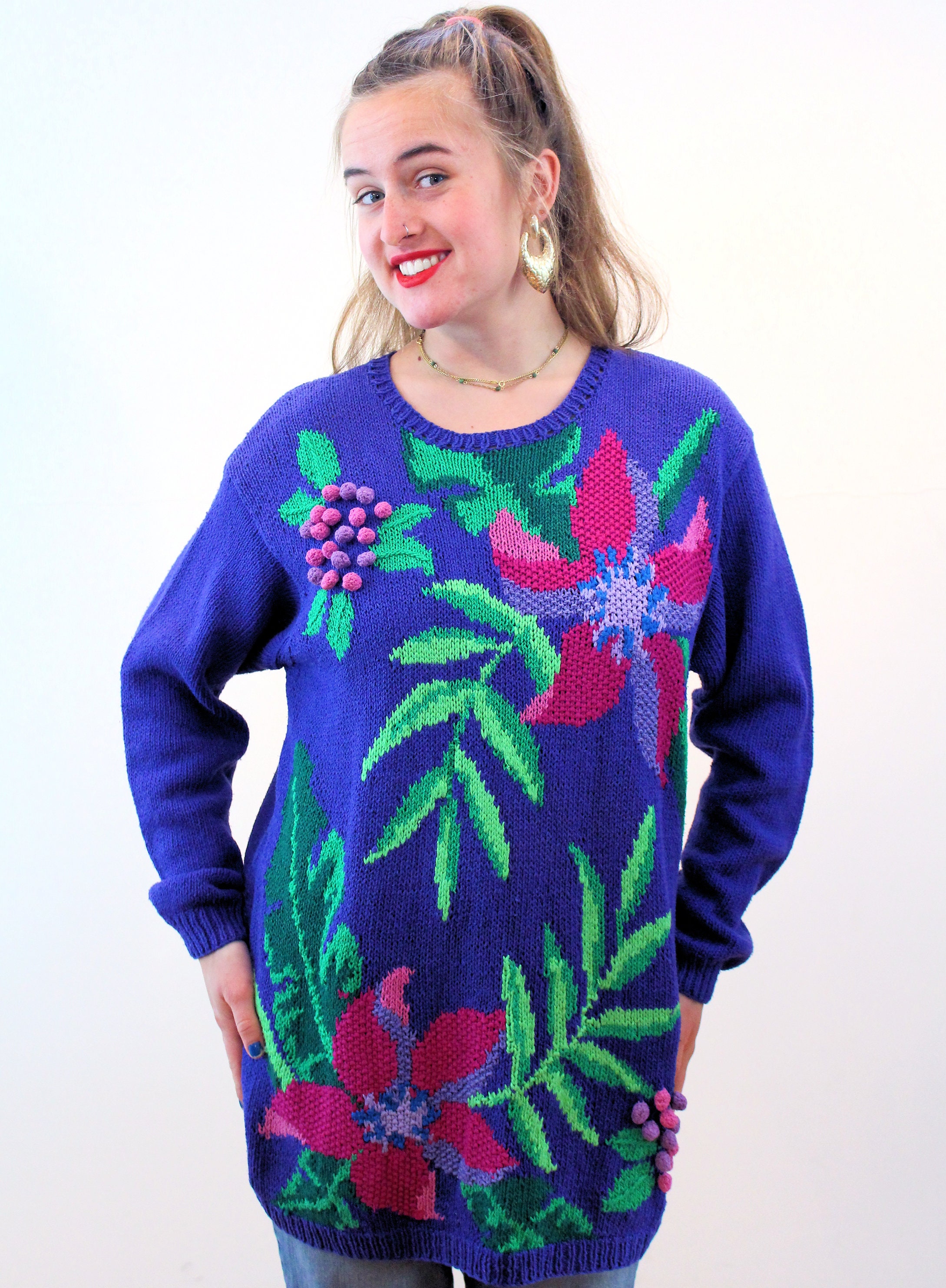 世界の Liz 80s Claiborne Vintage M, Sweater Floral Collection トップス